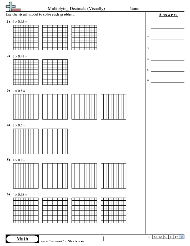 Multiplying Decimals (Visually) worksheet